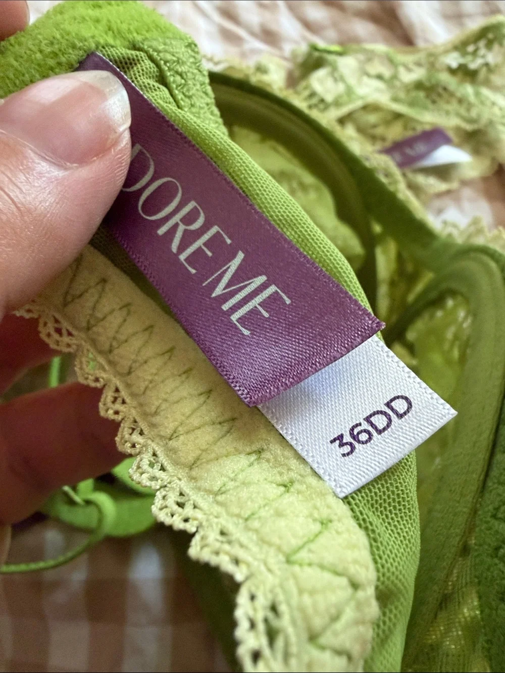 Adore Me Green Lace Underwire Bra & Thong Set 36DD/Medium NWT